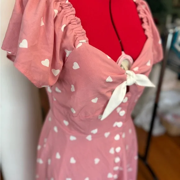 💕Unique vintage Pink Heart Print summer swing Dress m - Picture 4 of 9